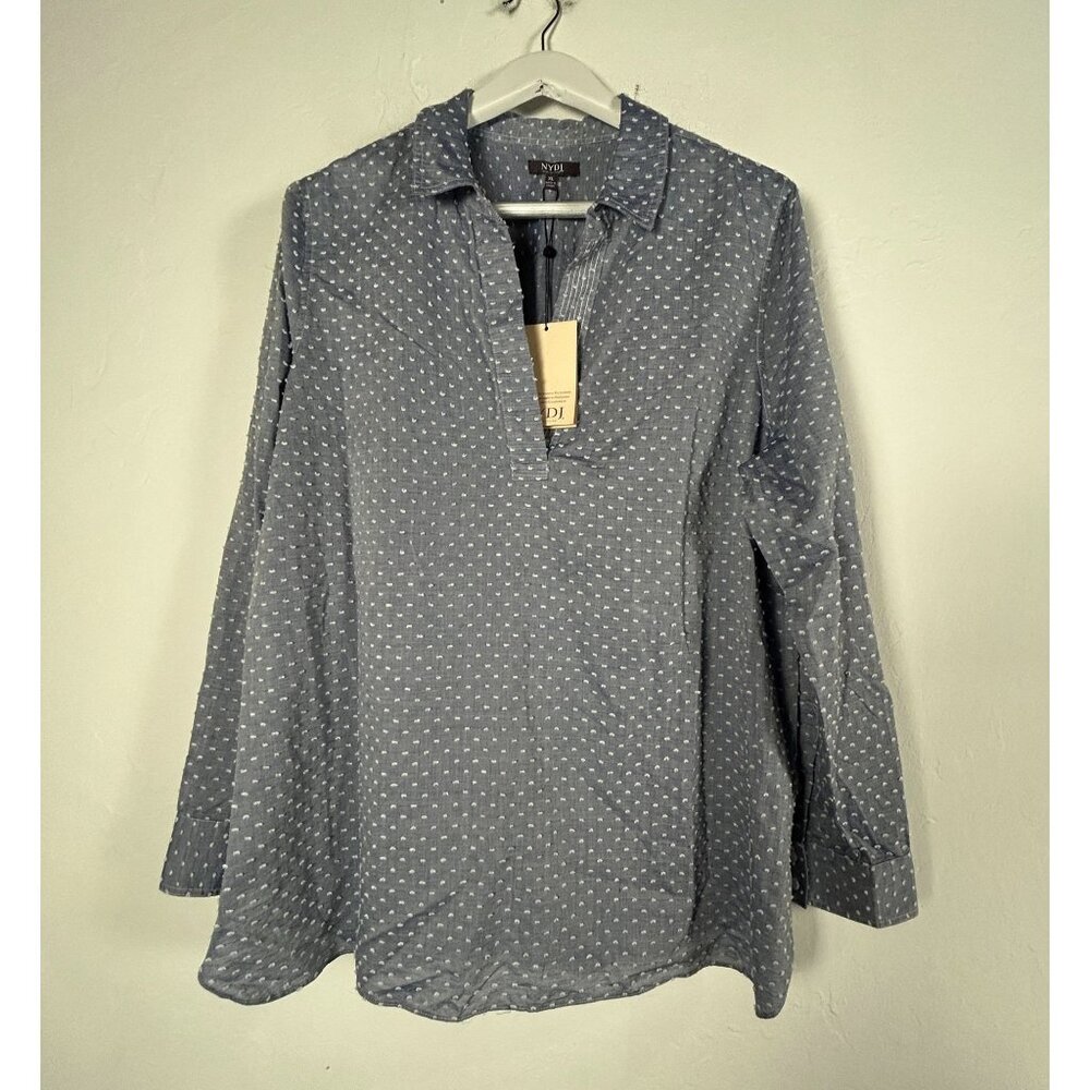 NYDJ Womens Indigo Swiss Dot Popover Tunic Shirt XL Long Sleeve Collar New $89